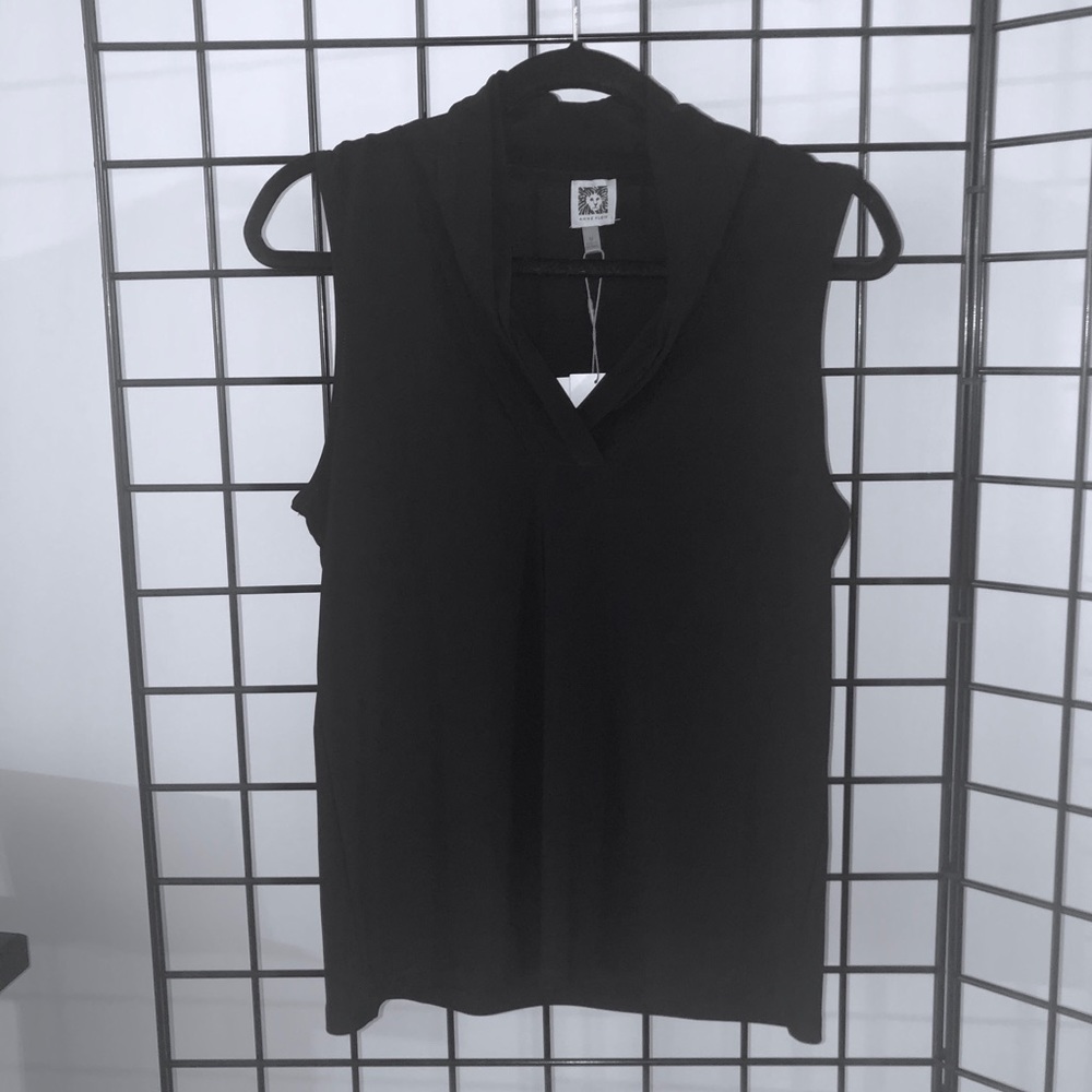 Anne Klein Sleeveless V-Neck Blouse. Black. NWT.